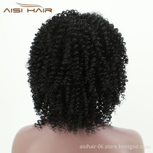 Aisi Hair Drop Shipping Short Kinky Curly Wigs For Black Women With Bangs Afro Curly Fluffy High Temperature Fiber Wigs